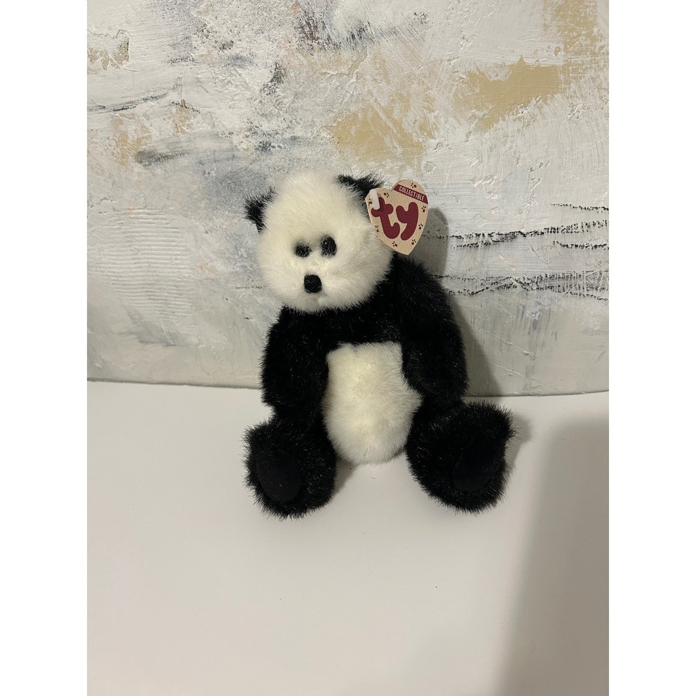 Ty Attic Treasures Collection Checkers the Panda Black White Plush Jointed Bear